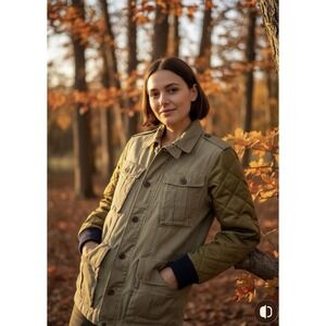 J.Crew‎ Boyfriend Fatigue Coat Womens Size M Army Green Quilted Cargo Preppy